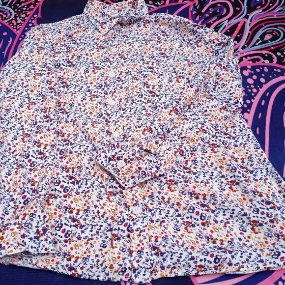 Beach Lunch Lounge Longslv Floral Print Button Up - Picture 1 of 8